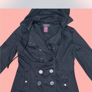 Women's Black Double-Breasted Hooded PeaCoat